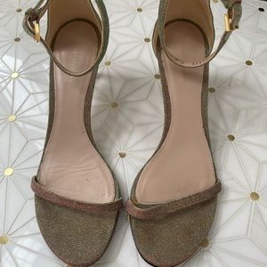 Stuart Weitzman gold shimmer low heel sandals